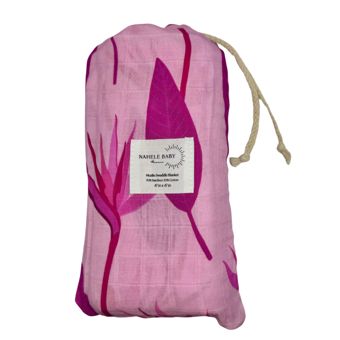 BIRD OF PARADISE, PINK | BAMBOO MUSLIN BLANKET