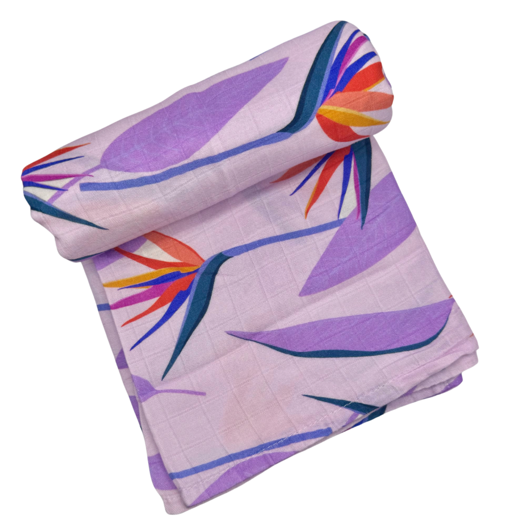 BIRD OF PARADISE, LAVENDER | BAMBOO MUSLIN BLANKET