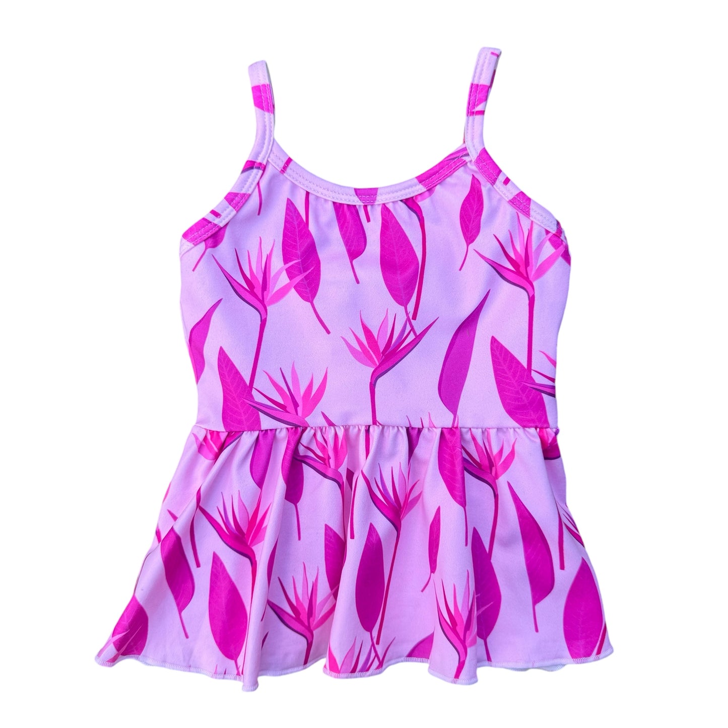 KEIKI, BIRD OF PARADISE PINK PEPLUM TOP