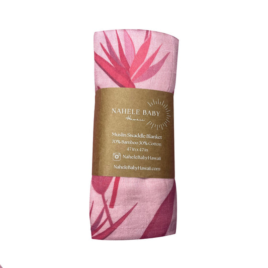 BIRD OF PARADISE, PINK | BAMBOO MUSLIN BLANKET